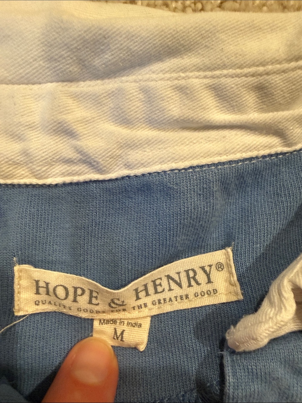 Hope and Henry Organic Cotton Blue Long-Sleeve Polo with White Collar - Kids, 8 - Picture 3 of 6
